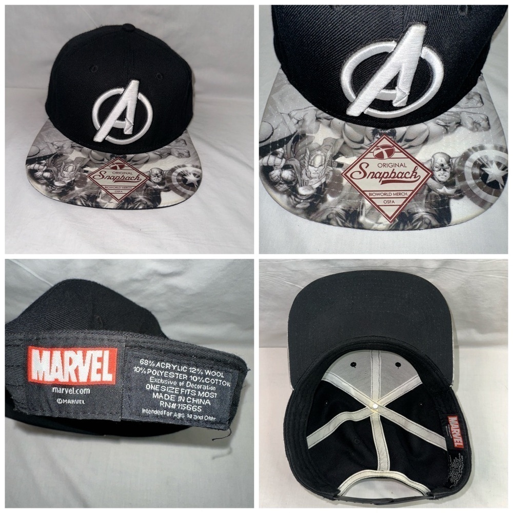 Marvel Hat Men's‎ OSFA Black Avengers End Game Adjustable Snapback Logo Cap